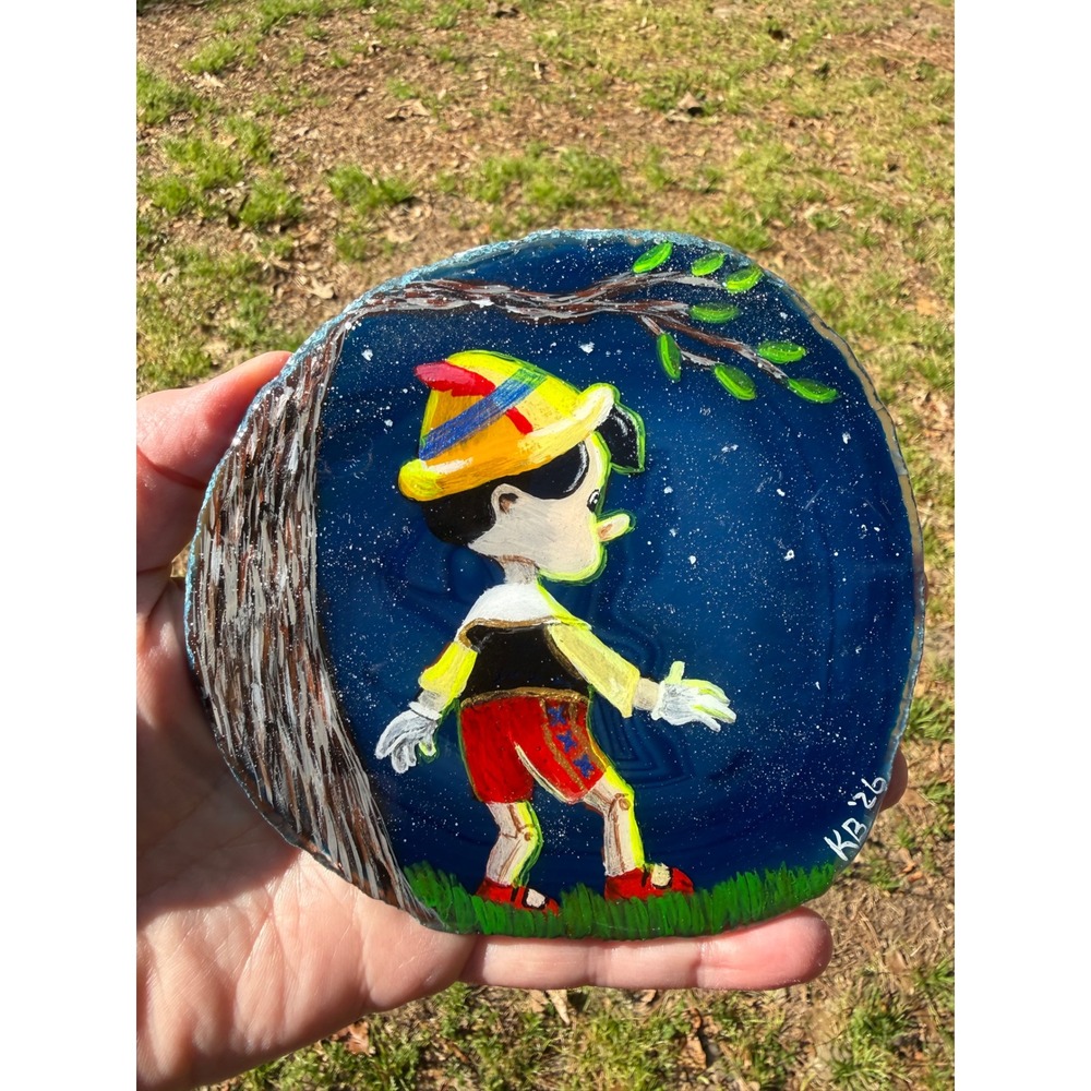 Blue Agate Stone Hand Painted Pinocchio
